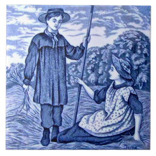 Repro Antique Wedgwood Blue Calendar Series June Ceramic Tile