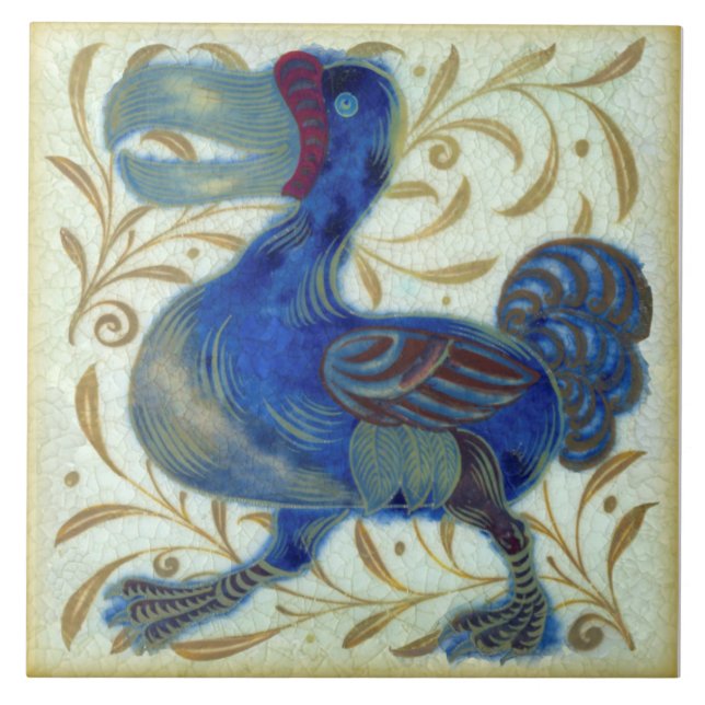 Repro Antique Whimsical Rare De Morgan Dodo Bird Ceramic Tile (Front)