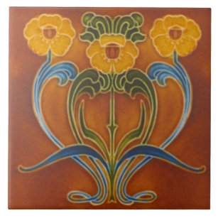 Repro Art Nouveau Autumn Colors Floral Ceramic Tile