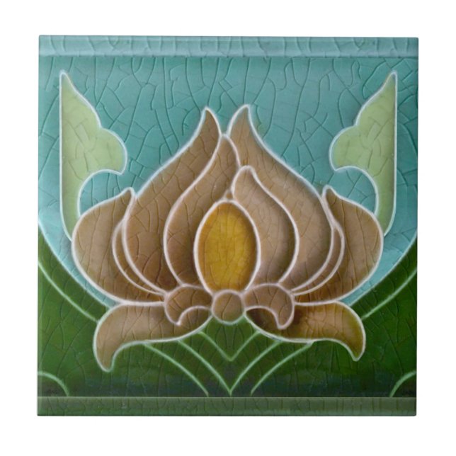 Repro Art Nouveau Faux Relief Stylized Floral Ceramic Tile (Front)