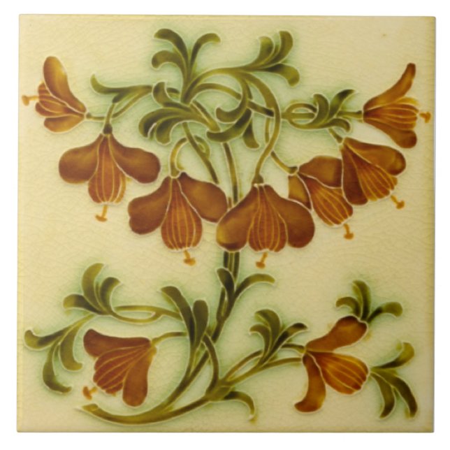 Repro Art Nouveau Floral Faux Embossed Ceramic Tile (Front)