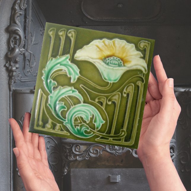 Repro Art Nouveau Floral Tile (art nouveau floral green yellow flower vintage tiles)