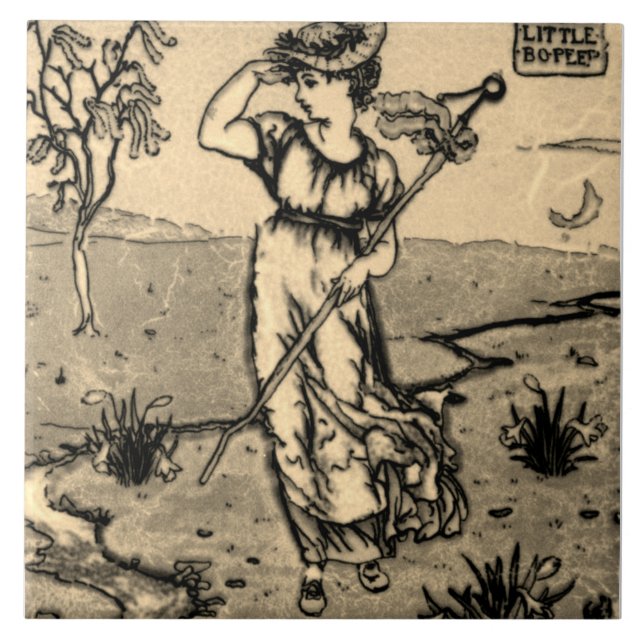 Repro Art Nouveau Modern Little Bo Peep Sketch Til Ceramic Tile (Front)