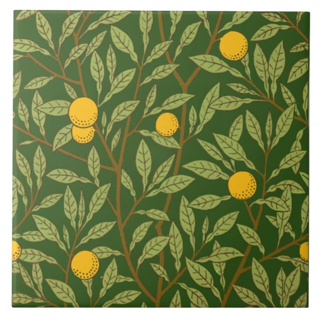 Repro Arts & Crafts Fruit Oranges on Dk Green Ceramic Tile (Front)