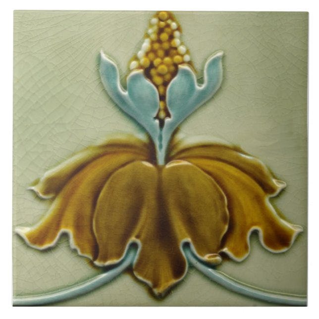 Repro c. 1900 Art Nouveau Floral Border Ceramic Tile (Front)