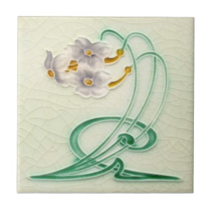 Repro c 1900 Richards Art Nouveau Narcissus Trio Ceramic Tile