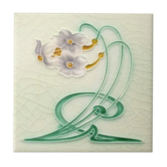 Repro c 1900 Richards Art Nouveau Narcissus Trio Ceramic Tile (Front)