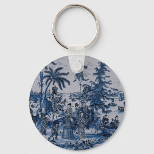 Repro Chinoiserie  Delft Blue and White Tile  Key Ring
