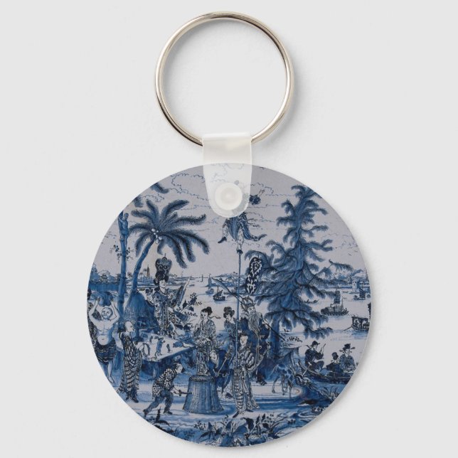 Repro Chinoiserie  Delft Blue and White Tile  Key Ring (Front)