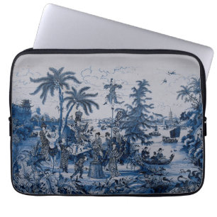 Repro Chinoiserie Delft Blue and White Tile Laptop Sleeve