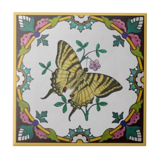 Repro Colorful Minton Swallowtail Butterfly Ceramic Tile (Front)