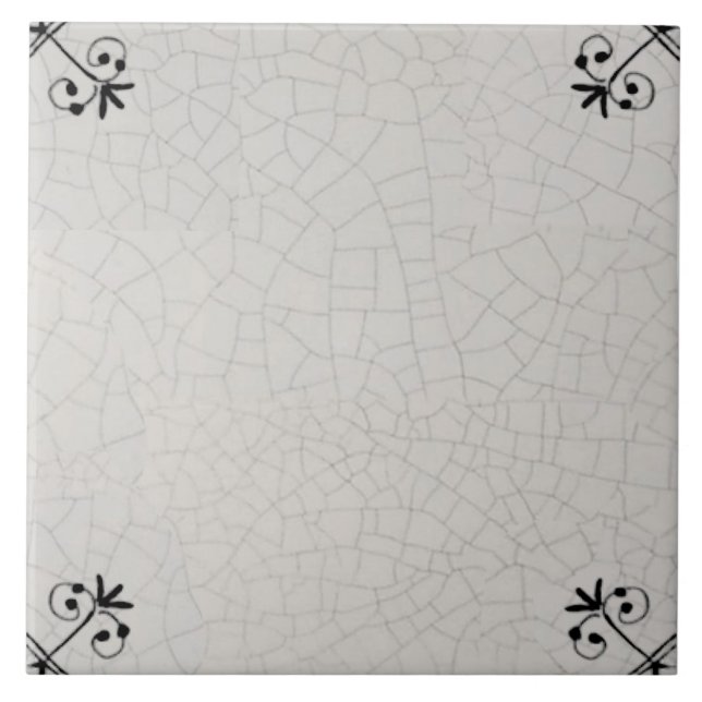 Repro Crazed Dark Charcoal Corners Delft Ceramic Tile (Front)