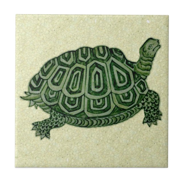 Repro De Morgan Green Tortoise Turtle Ceramic Tile (Front)