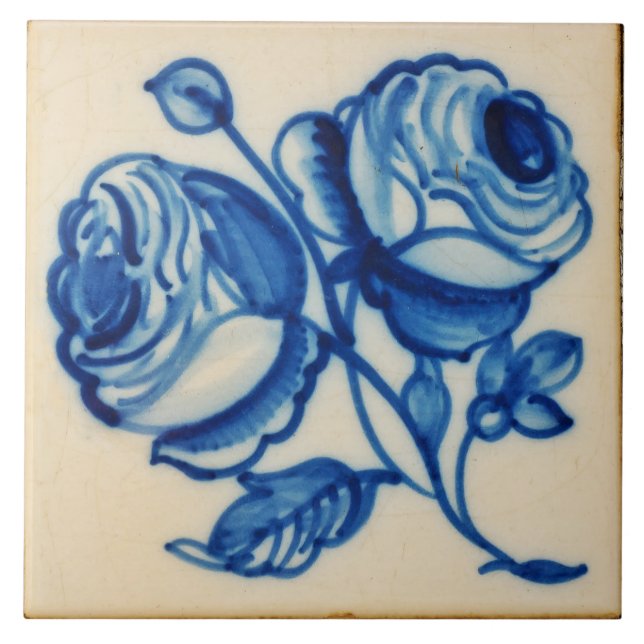 Repro Deftware Floral Bouquet Blue Delft Tile (Front)
