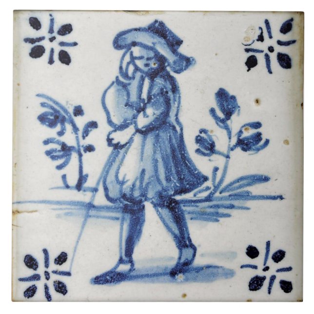 Repro Deftware Man Blue Delft  Ceramic Tile (Front)