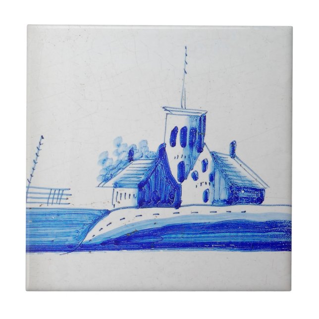 Repro Delft blue and White dutch chapel Tile (Front)