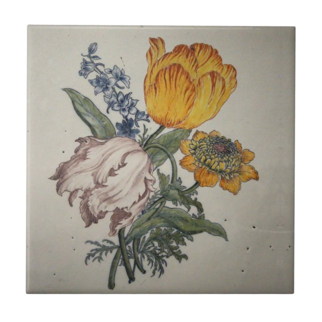 Repro Delft Blue Floral Tulip Tile (Front)