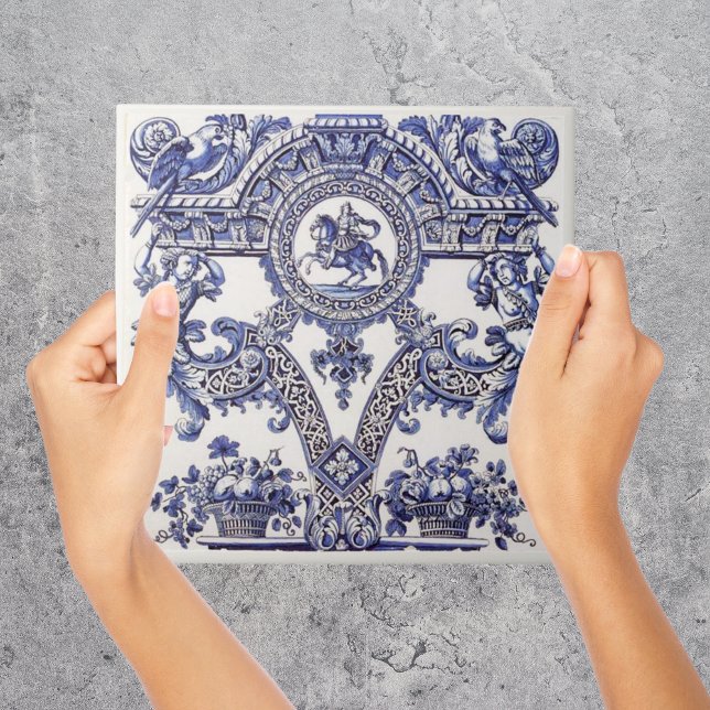 Repro Delft Tile Blue Royalty Bust (Vintage repro dutch delft blue tile)