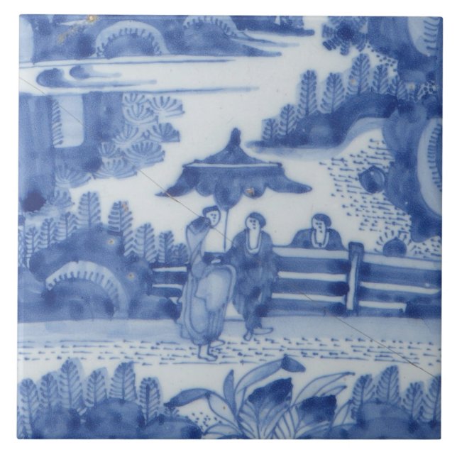 Repro Delft Tile Chinoiserie Decoupage Blue White (Front)