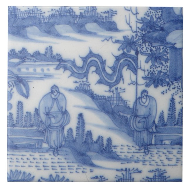 Repro Delft Tile Chinoiserie Decoupage Blue White (Front)