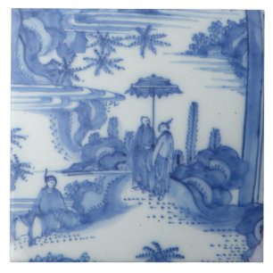 Repro Delft Tile Chinoiserie Decoupage Blue White