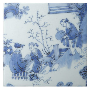 Repro Delft Tile Chinoiserie Decoupage Blue White