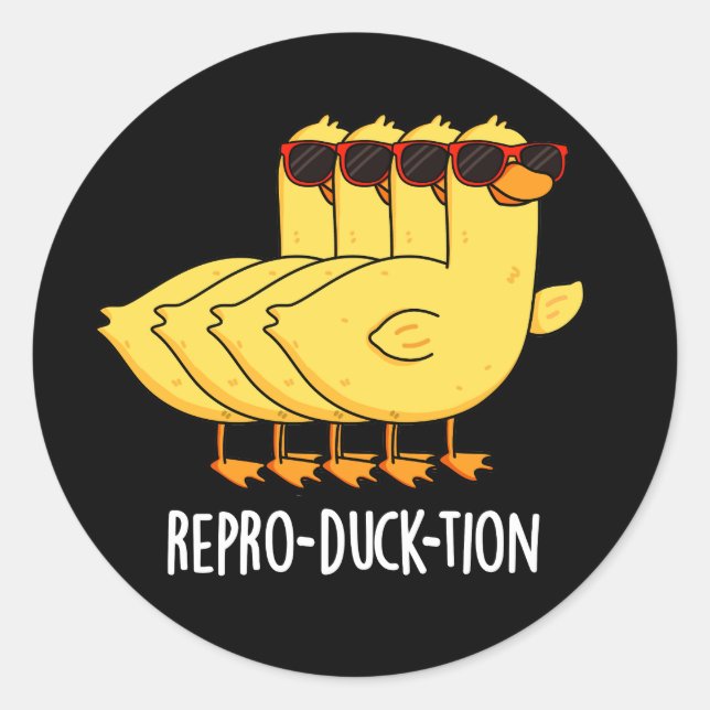 Repro-duck-tion Funny Animal Duck Pun Dark BG Classic Round Sticker (Front)