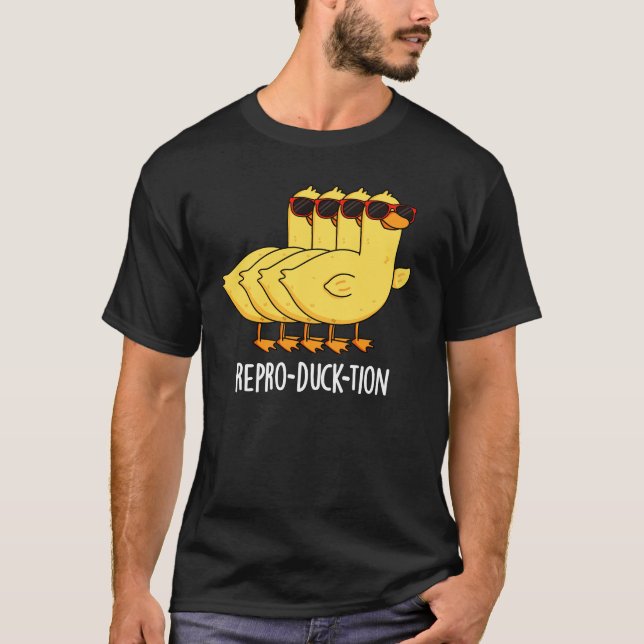Repro-duck-tion Funny Animal Duck Pun Dark BG T-Shirt (Front)