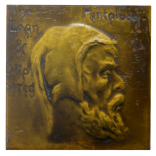 Repro Dutch Faux Relief Olive Green Beard Face Ceramic Tile