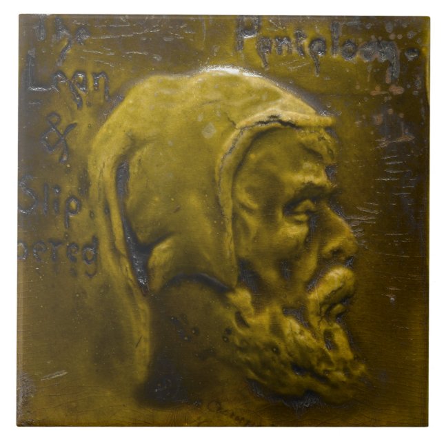 Repro Dutch Faux Relief Olive Green Beard Face Ceramic Tile (Front)