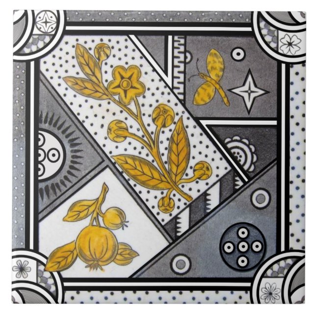 Repro Eastlake Aesthetic Black White Grey Gold Ceramic Tile (Front)