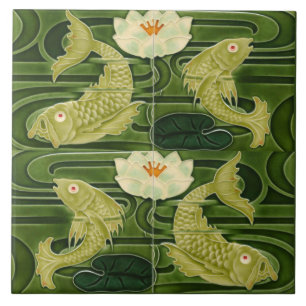 Repro German Art Nouveau Jugendstil Pond Fish Ceramic Tile