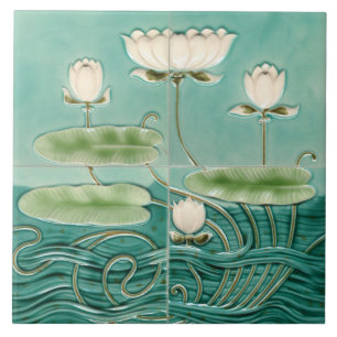 Repro German Art Nouveau Jugendstil Waterlilly Ceramic Tile