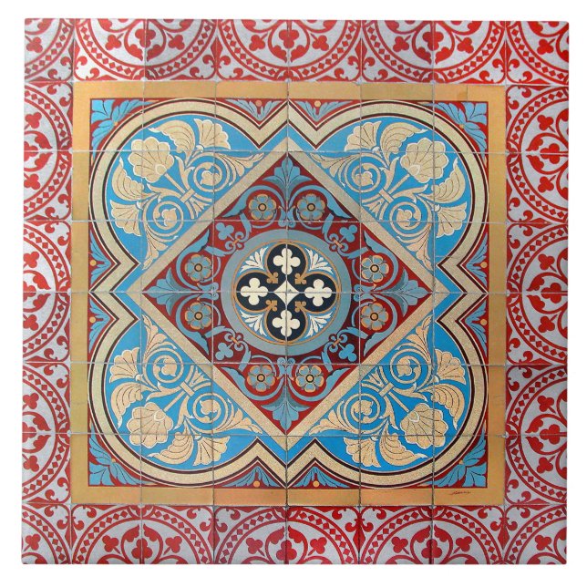 Repro German Geometric Art Nouveau Jugendstil  Ceramic Tile (Front)