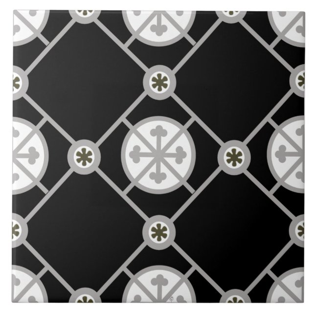 Repro Gothic Geometric Patterned Black White Gray Ceramic Tile (Front)