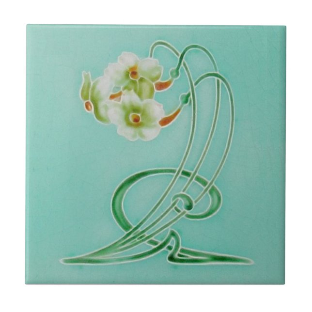 Repro Graceful Henry Richards Art Nouveau Nacissus Ceramic Tile (Front)