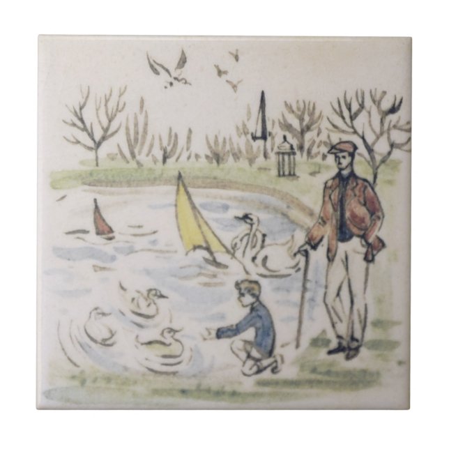 Repro Hyde Park Pond ducks London Victorian Tile (Front)