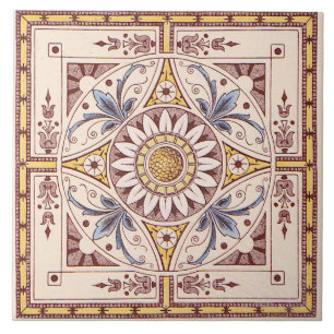 Repro Intricate Victorian Sunflower Transferware Ceramic Tile