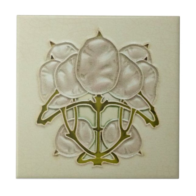 Repro Jugendstil Art Noveau Silver Dollar Plant Ceramic Tile (Front)