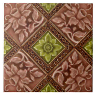 Repro Malkin Floral Daffodils Geometric Majolica Ceramic Tile
