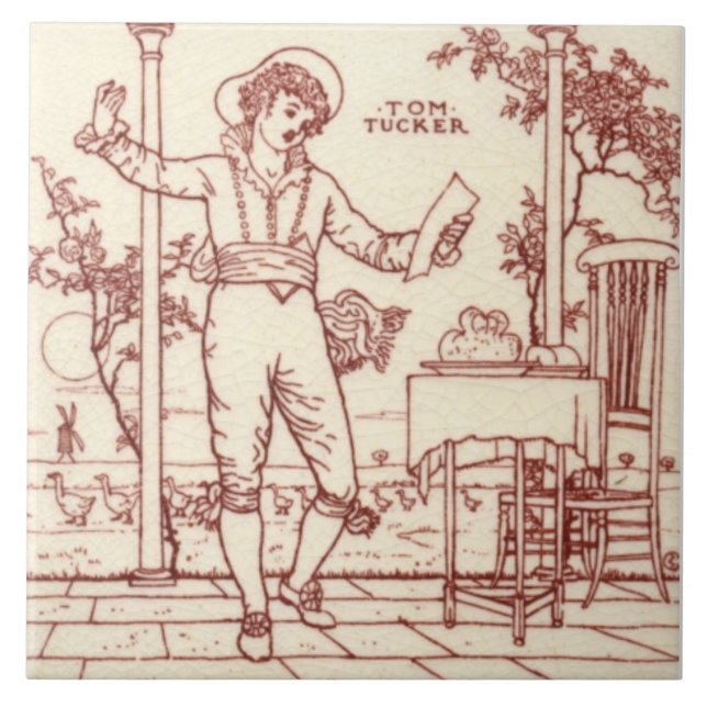 Repro Maw Crane Little Tommy Tucker Nursery Rhyme Ceramic Tile (Front)