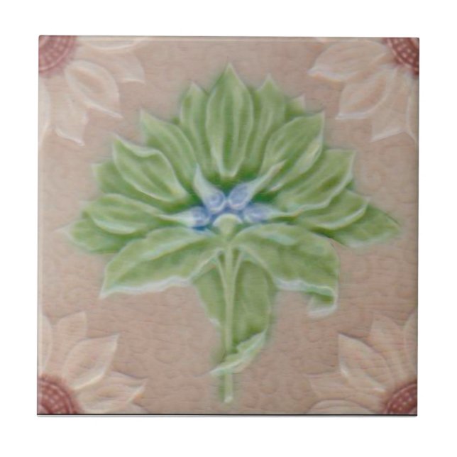Repro Meakin Pastel Floral Majolica Faux Relief Ceramic Tile (Front)
