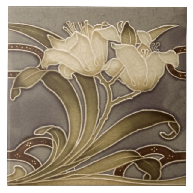 Repro Minton Art Nouveau Lillies (Neutrals) Border Ceramic Tile (Front)