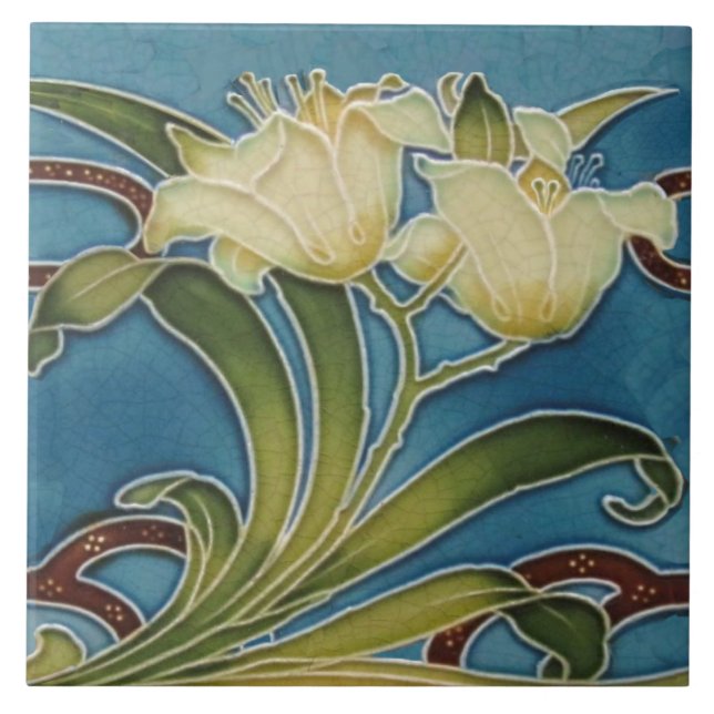 Repro Minton China Glazed Art Nouveau Lily Border Ceramic Tile (Front)