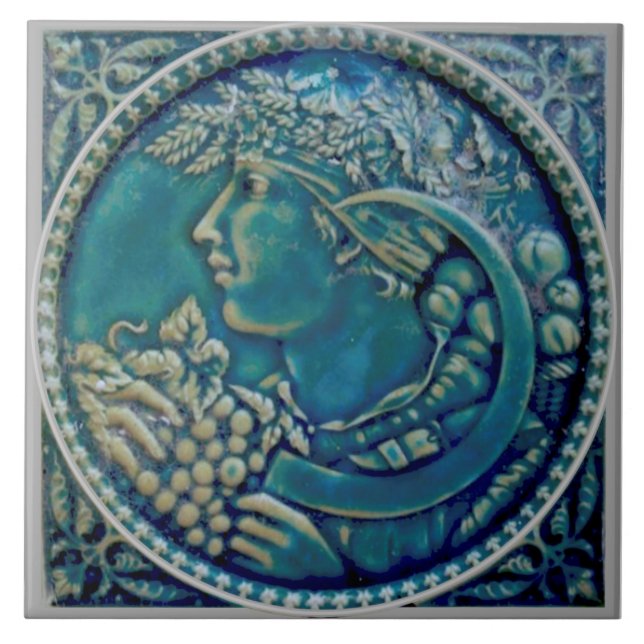 Repro MintonHollis Grape Harvest Bacchus Majolica Ceramic Tile (Front)