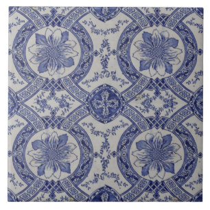 Repro Portuguese Blue Geometric Azulejos Floral Ceramic Tile