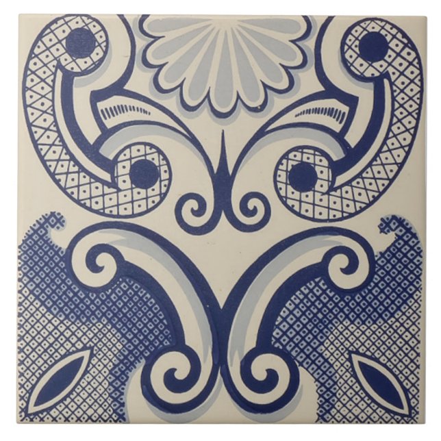 Repro Portuguese Blue Geometric Azulejos Floral Ceramic Tile (Front)