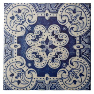 Repro Portuguese Blue Geometric Azulejos Floral  Ceramic Tile