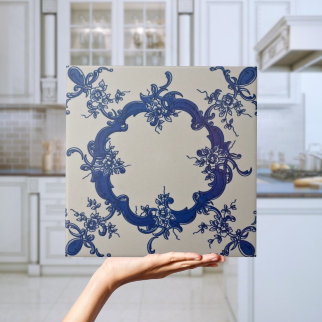 Repro Portuguese Blue Geometric Azulejos Floral Ti Ceramic Tile (Repro Portuguese Blue Geometric Azulejos Floral Tile)