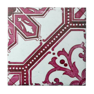 Repro Portuguese Burgundy Geometric Azulejos Tile